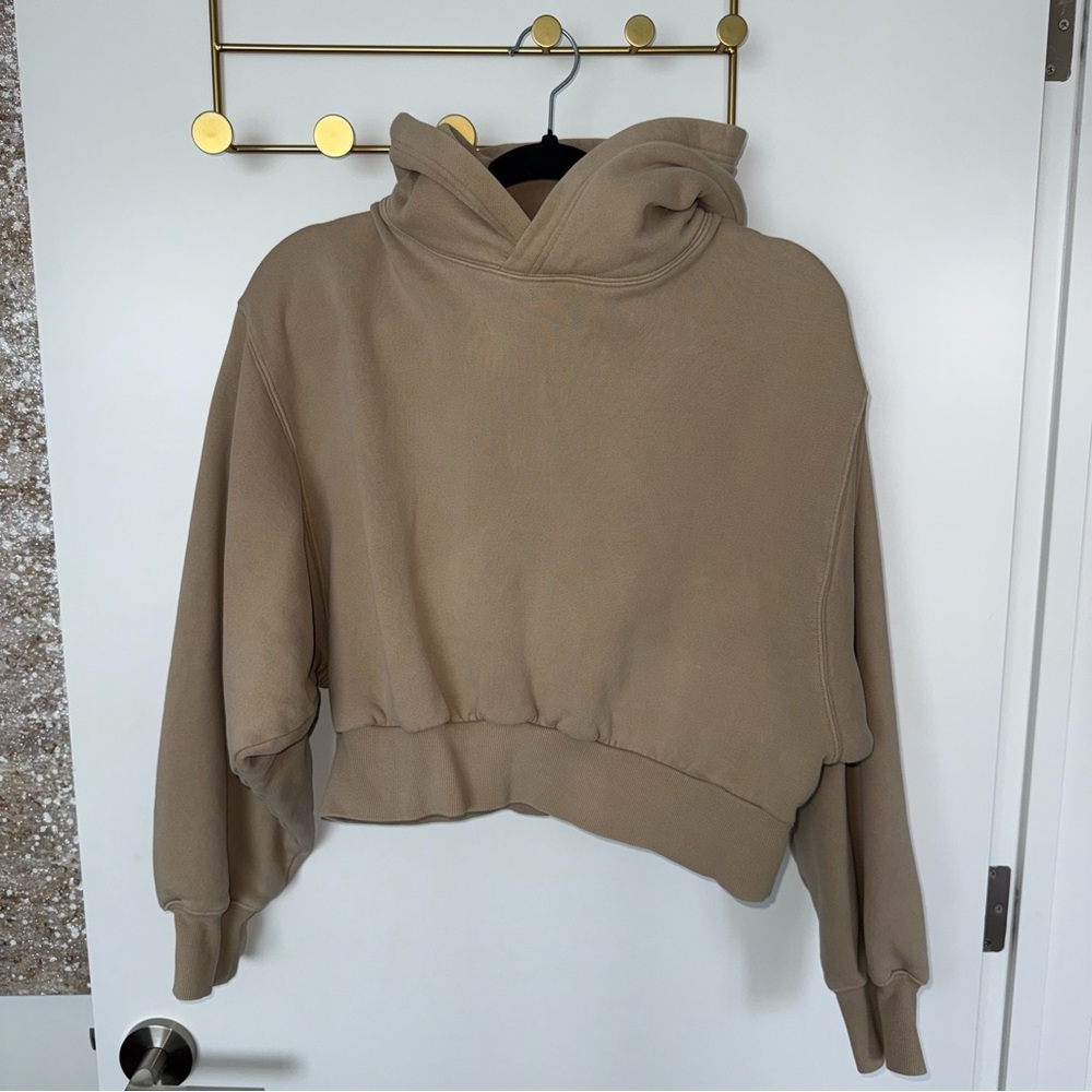 Aritzia Cropped Hooded Sweatshirt in Taupe